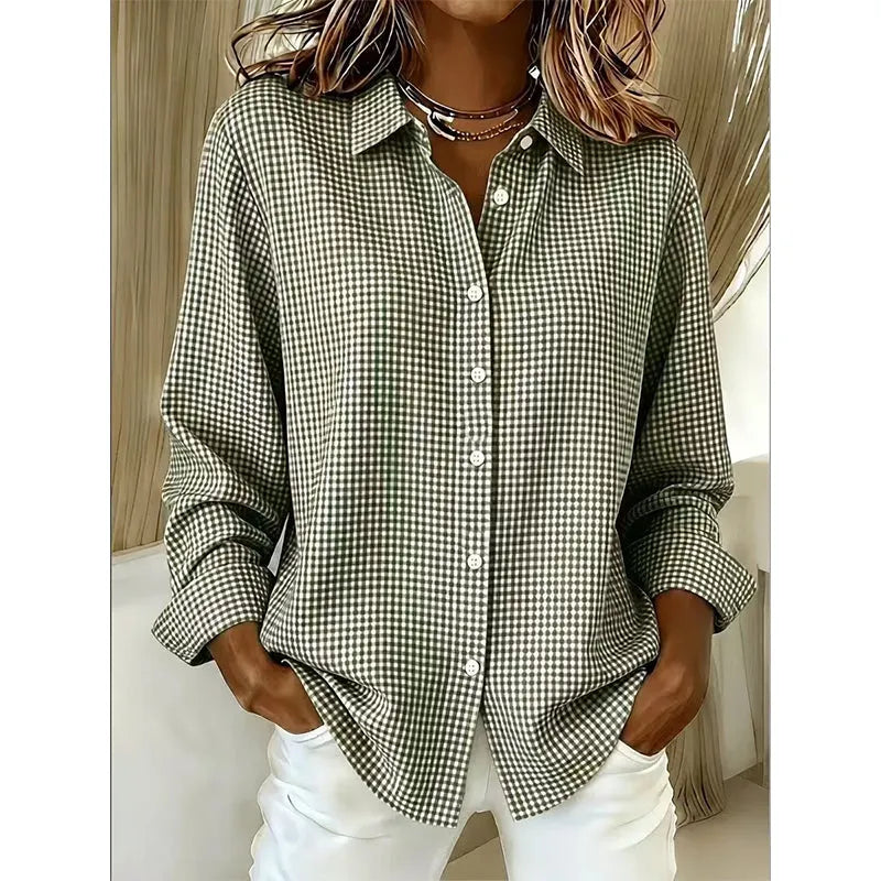 Illyssia - Blusa clássica em vichy com abotoamento frontal