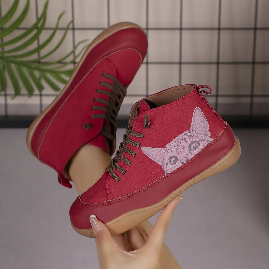 Zorelle - Botins confortáveis com detalhe de gato