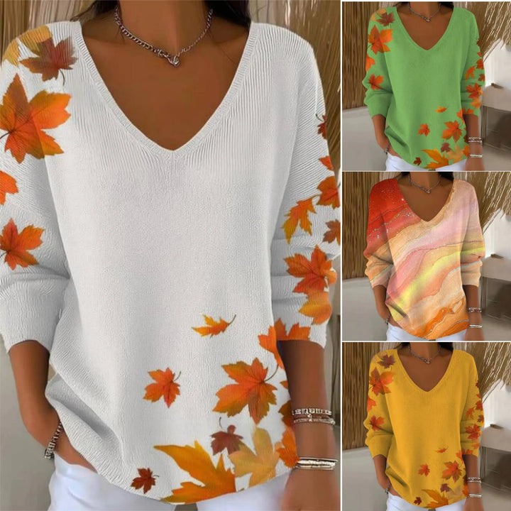Carivella - Camisola de malha de corte descontraído com folha de bordo