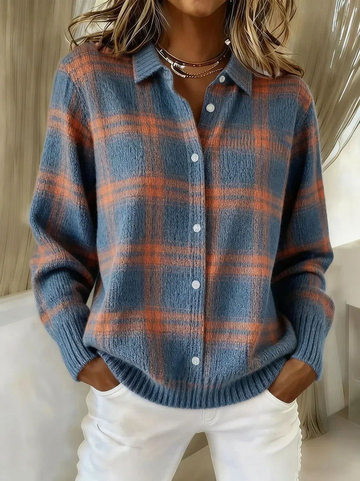 Ashara - Cardigan de malha macia com padrão xadrez