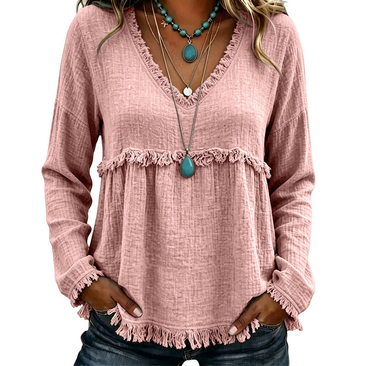 Ariselle - Blusa com franjas e decote em V