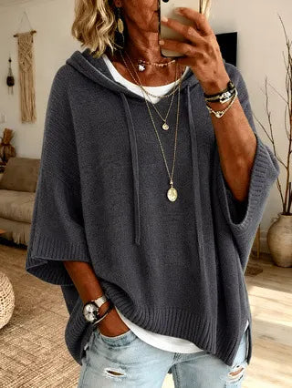 Celandria - Sweatshirt com Capuz Oversize de Manga Curta com Toque Suave