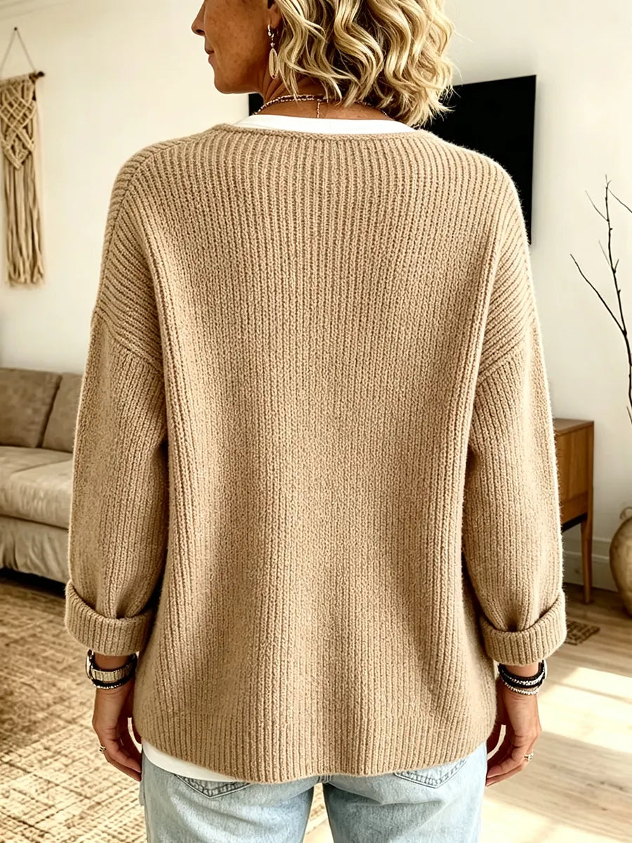 Anisa - Cardigan de malha descontraído com detalhe de botão