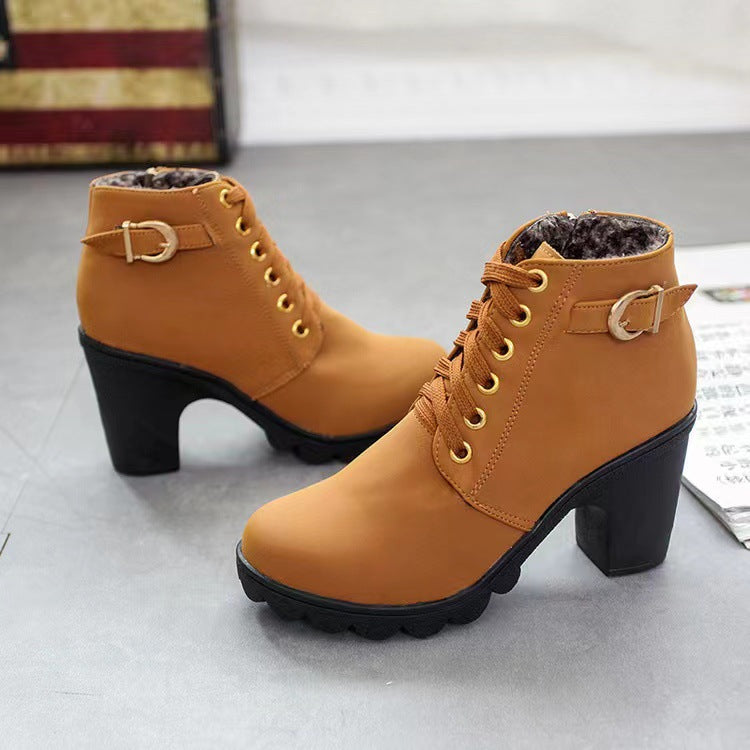 Mara - Botas de salto em bloco forradas em peluche