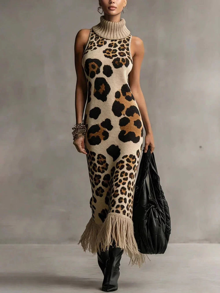 Orla - Vestido comprido texturado com estampado de leopardo