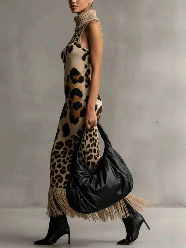 Orla - Vestido comprido texturado com estampado de leopardo