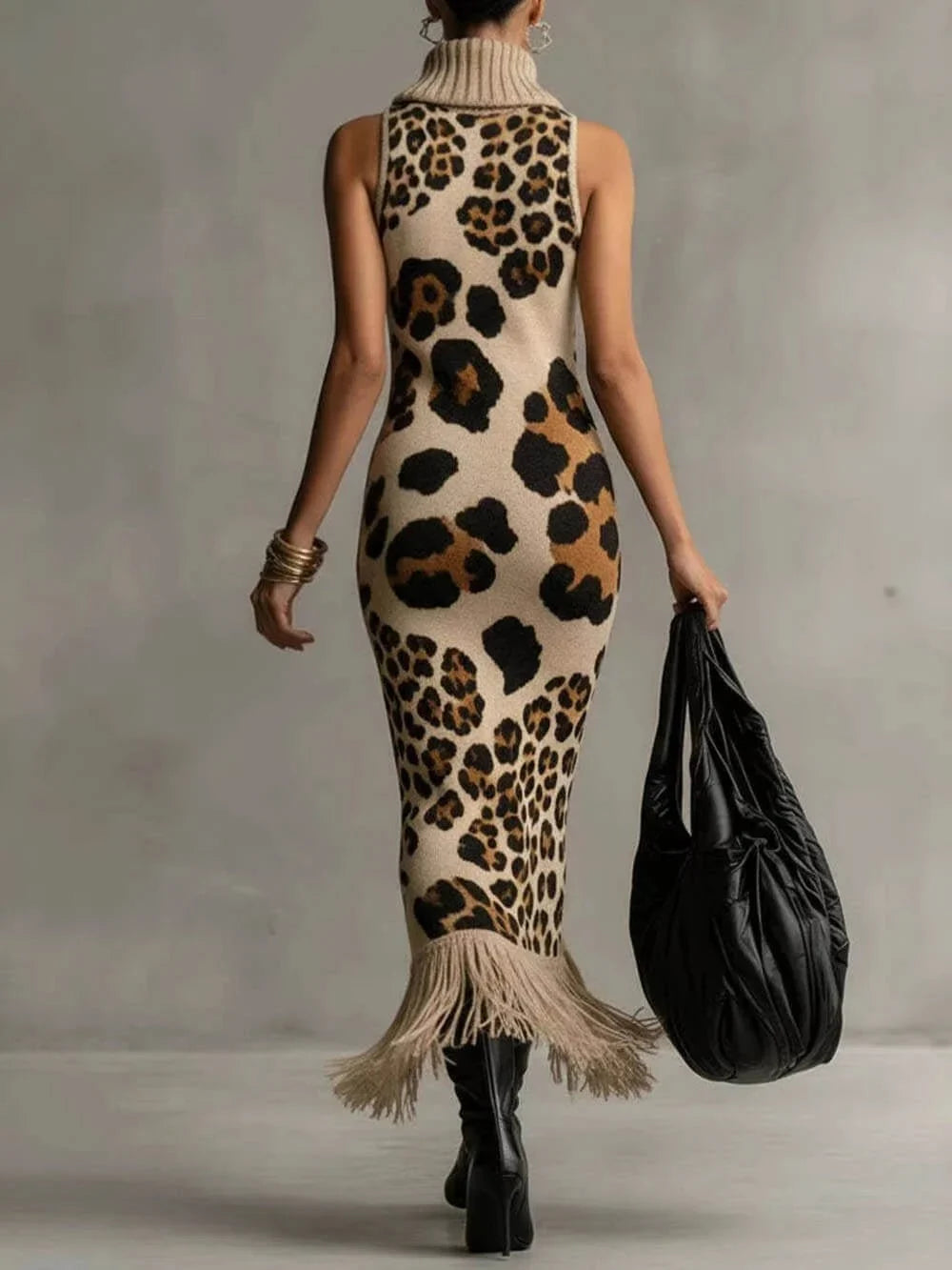 Orla - Vestido comprido texturado com estampado de leopardo
