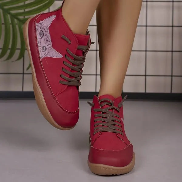 Zorelle - Botins confortáveis com detalhe de gato