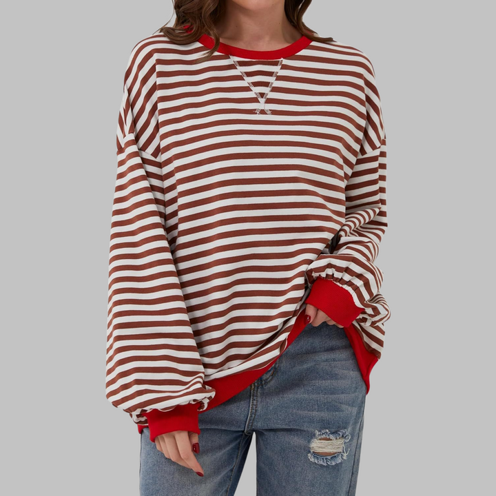 Viveca - Sweatshirt de manga comprida com toque suave e às riscas