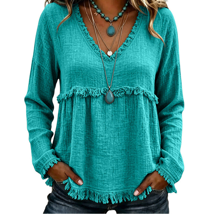 Ariselle - Blusa com franjas e decote em V
