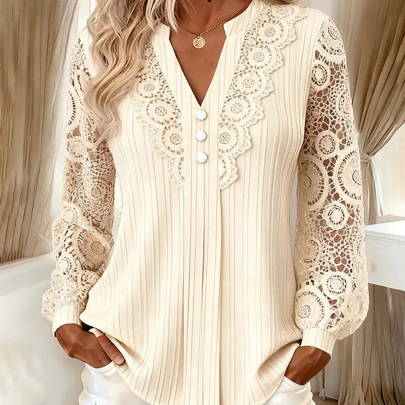Caravelle - Blusa de renda plissada com mangas compridas