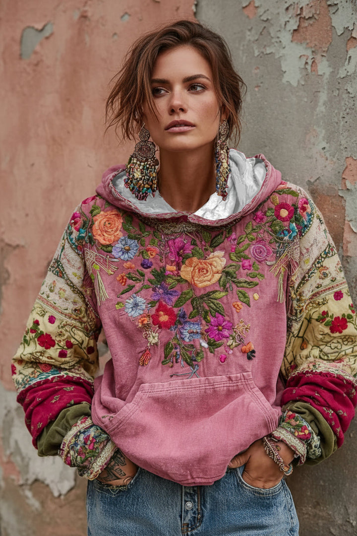 Mirevessa - Sweat com capuz com bordado floral e toque suave