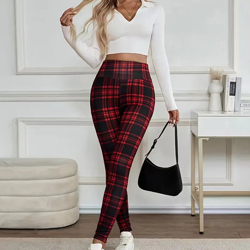 Estelyn - Leggings clássicas em xadrez com elasticidade