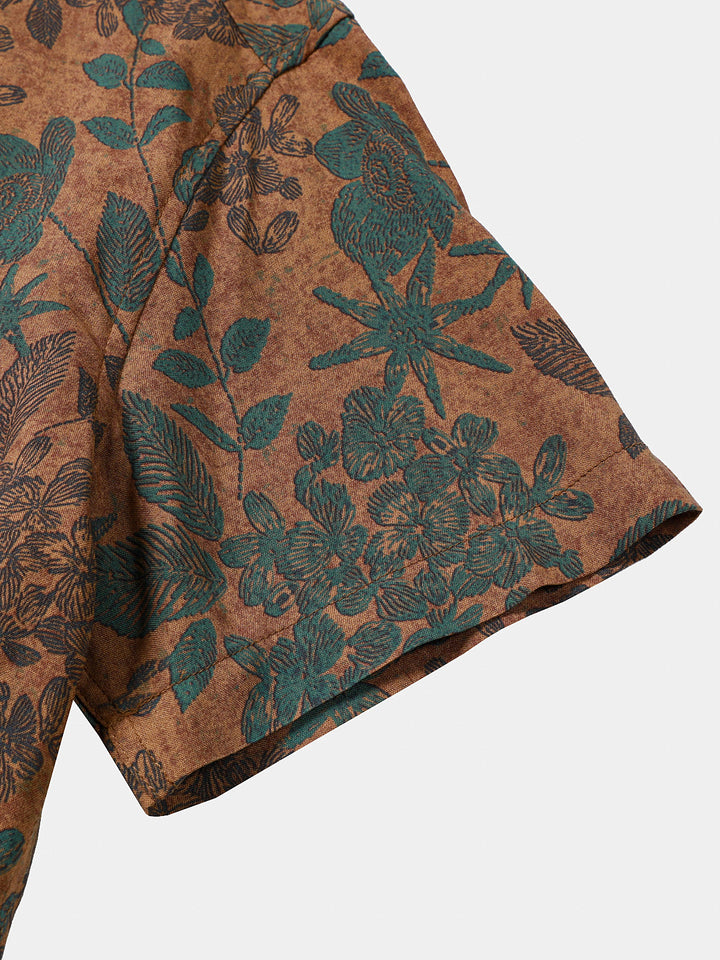 Leoric - Camisa leve de manga curta com estampado floral