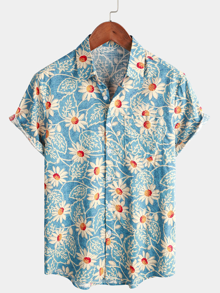 Leoric - Camisa leve de manga curta com estampado floral