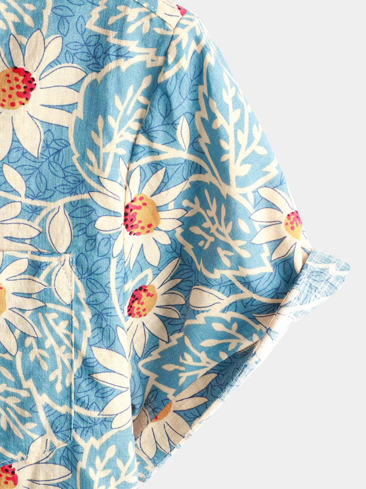Leoric - Camisa leve de manga curta com estampado floral