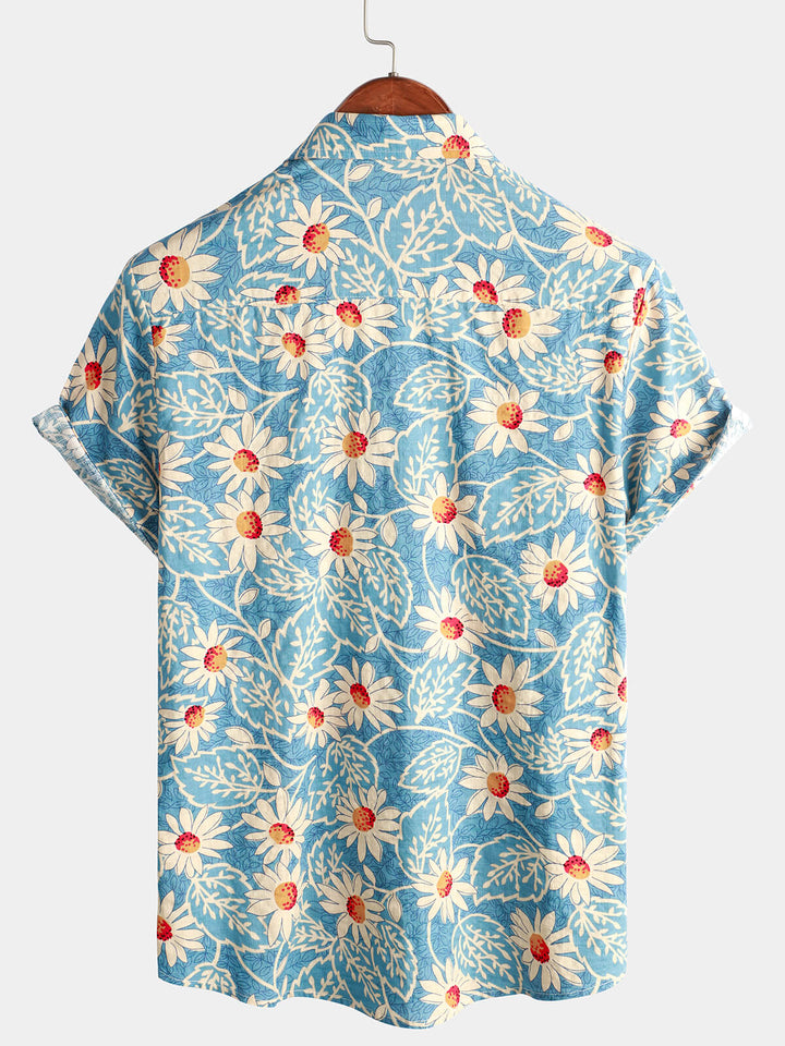 Leoric - Camisa leve de manga curta com estampado floral
