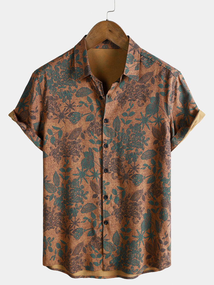 Leoric - Camisa leve de manga curta com estampado floral