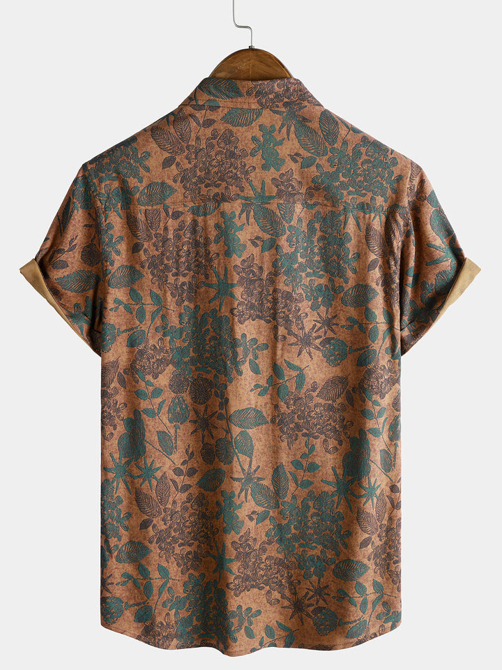 Leoric - Camisa leve de manga curta com estampado floral