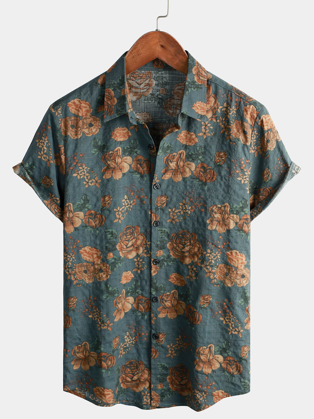 Leoric - Camisa leve de manga curta com estampado floral