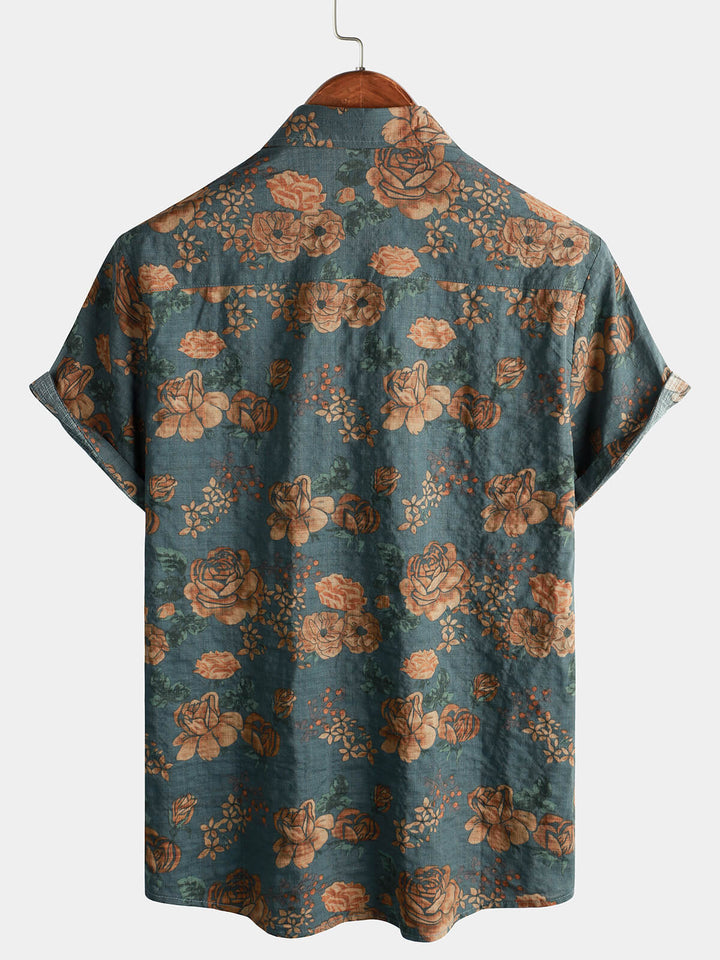 Leoric - Camisa leve de manga curta com estampado floral