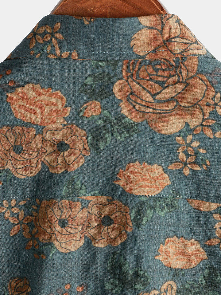 Leoric - Camisa leve de manga curta com estampado floral