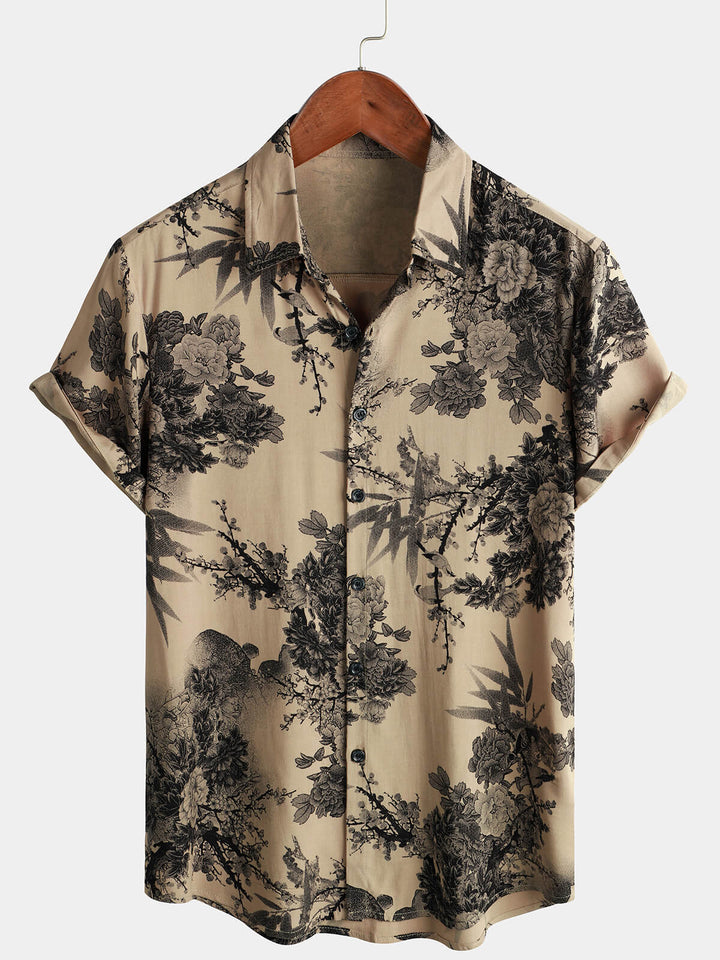 Leoric - Camisa leve de manga curta com estampado floral