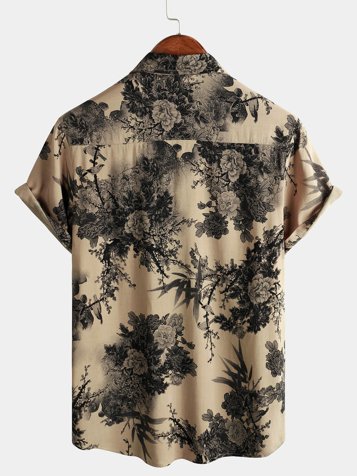 Leoric - Camisa leve de manga curta com estampado floral