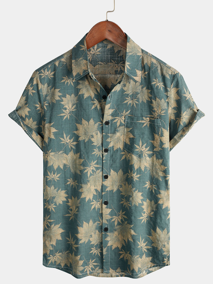 Leoric - Camisa leve de manga curta com estampado floral