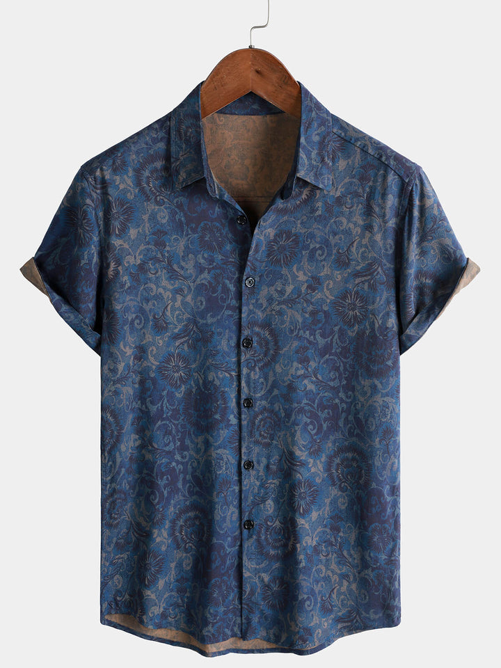 Leoric - Camisa leve de manga curta com estampado floral