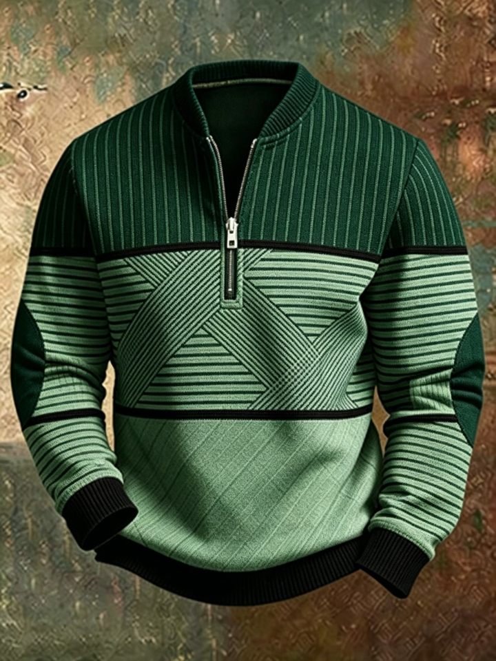 Gaelvick - Camisola com fecho de correr até meio e padrão em contraste