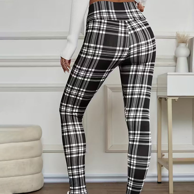 Estelyn - Leggings clássicas em xadrez com elasticidade