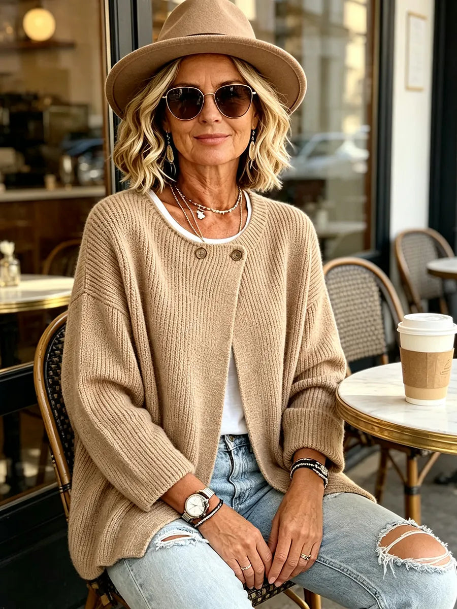 Anisa - Cardigan de malha descontraído com detalhe de botão