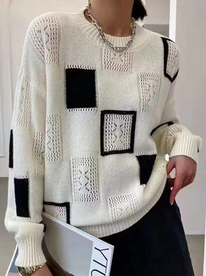 Adorelle - Camisola de malha com patchwork artístico