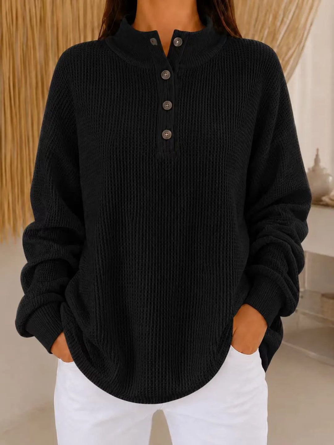 Belliora - Camisola de malha texturada com gola com botões