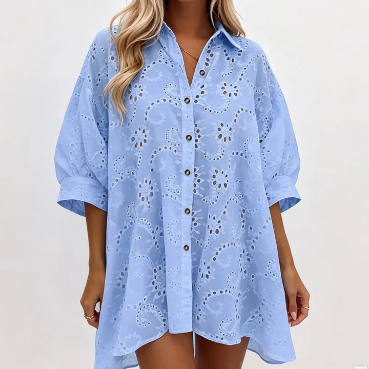 Amarielle - Vestido abotoado à frente bordado e arejado