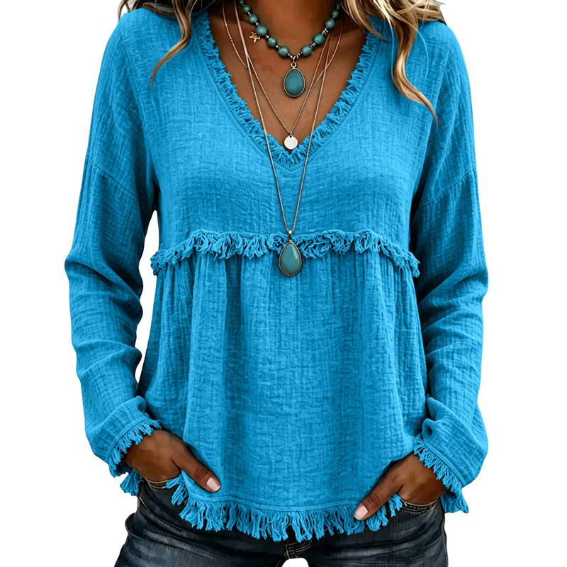 Ariselle - Blusa com franjas e decote em V