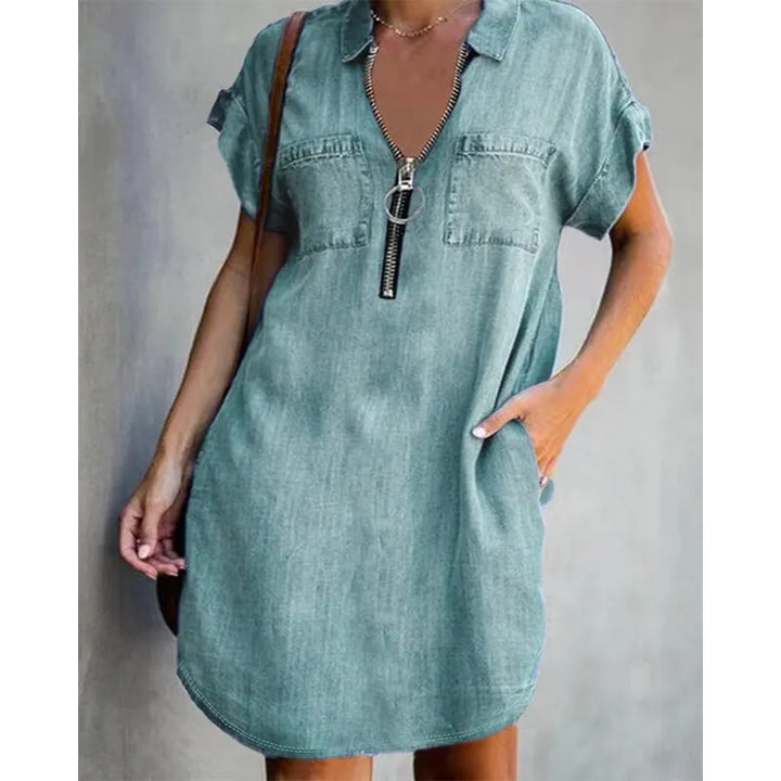 Genevalle - Vestido casual de chambray com bolso