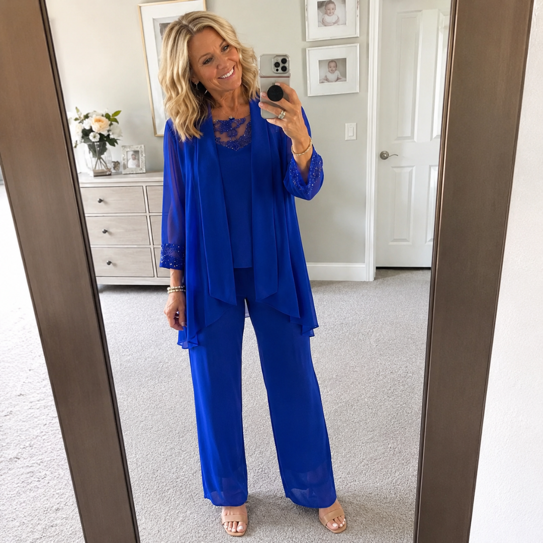Aeliana - Conjunto elegante de três peças com blazer e calças de perna larga