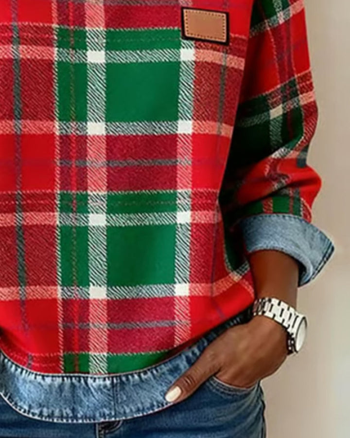 Adair - Sweatshirt casual de gola redonda com padrão xadrez