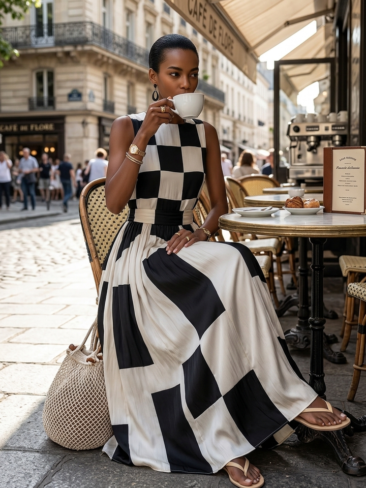 Solenna - Vestido comprido em linho arejado