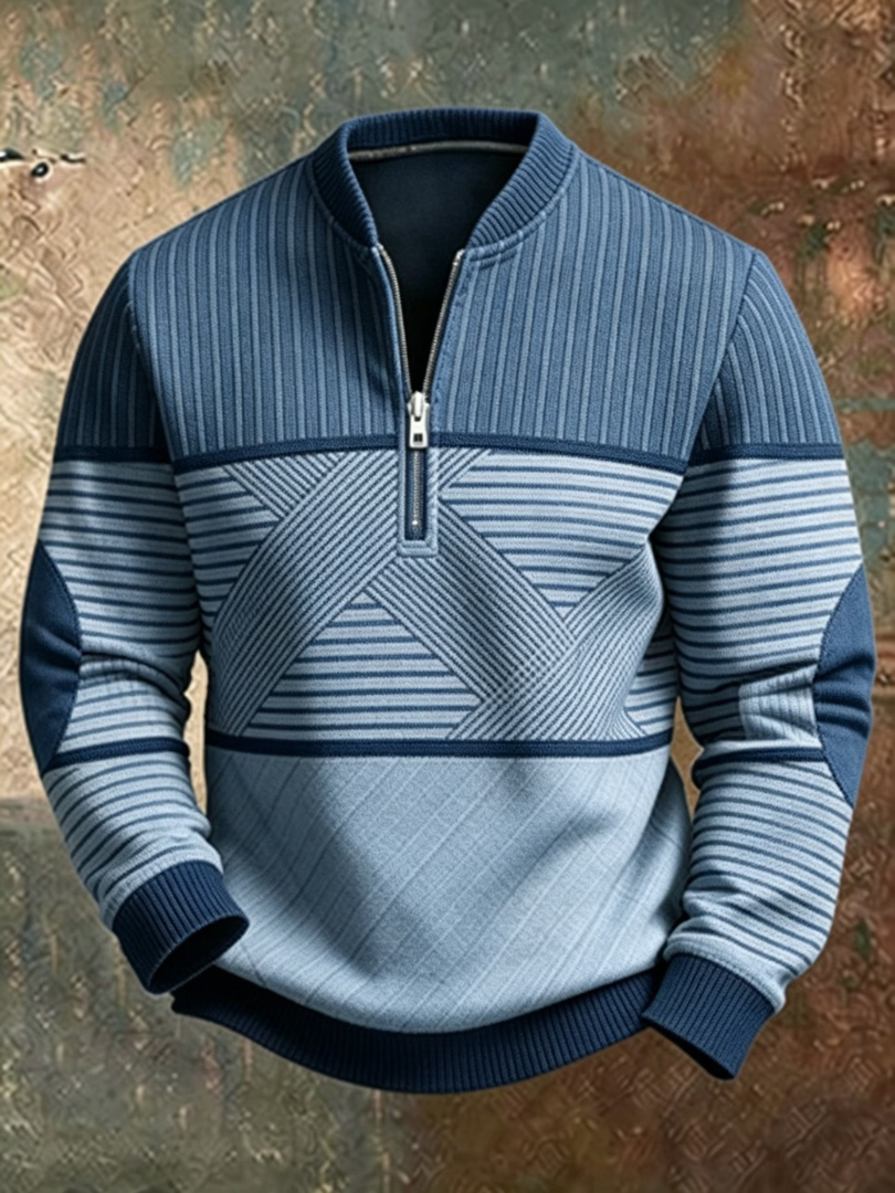 Gaelvick - Camisola com fecho de correr até meio e padrão em contraste