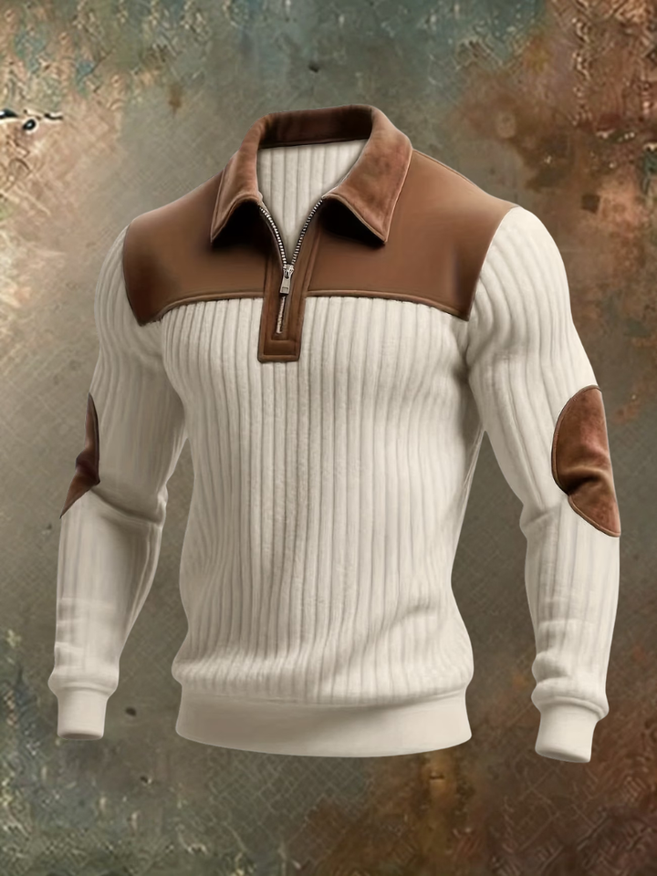 Eldvane - Camisola premium de malha canelada com fecho de correr a meio