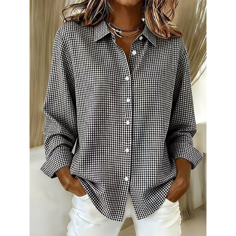 Illyssia - Blusa clássica em vichy com abotoamento frontal
