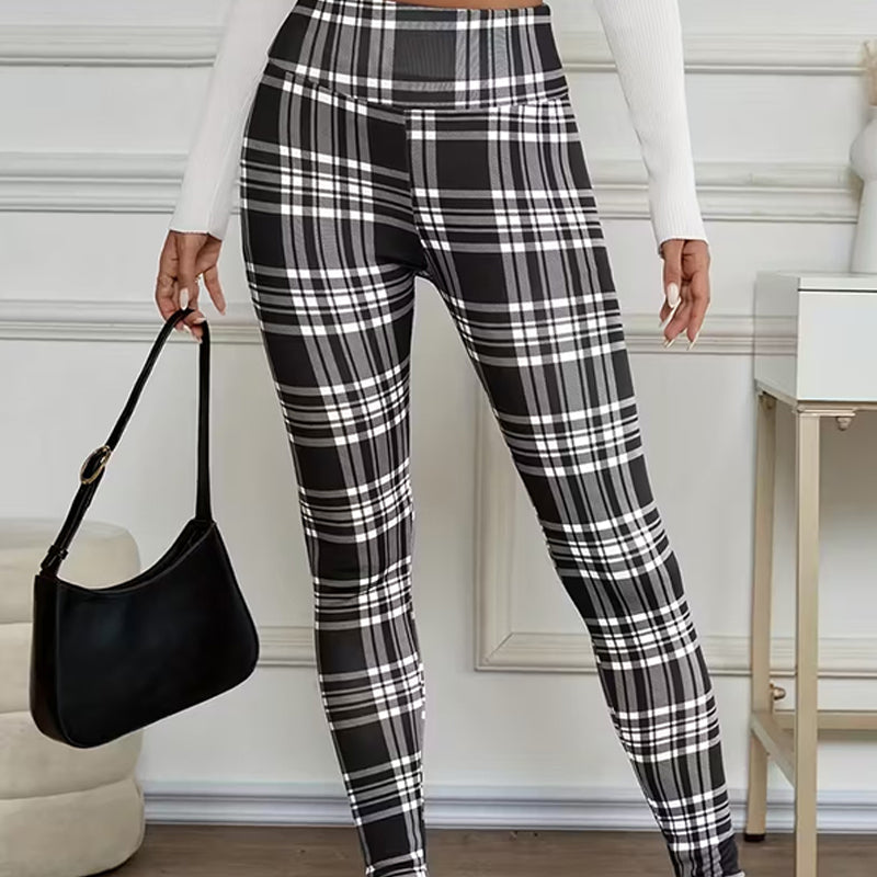 Estelyn - Leggings clássicas em xadrez com elasticidade
