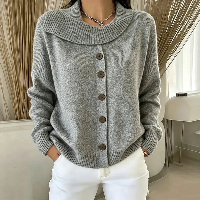 Elowette - Cardigan em malha com gola ampla e botões