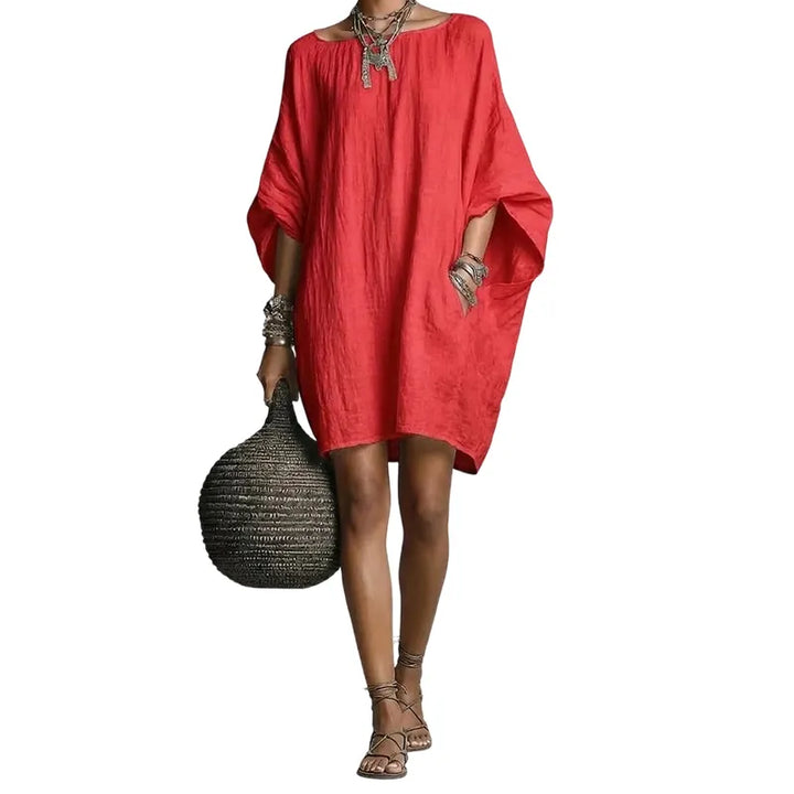 Sabina - Vestido midi com decote Bardot e toque suave