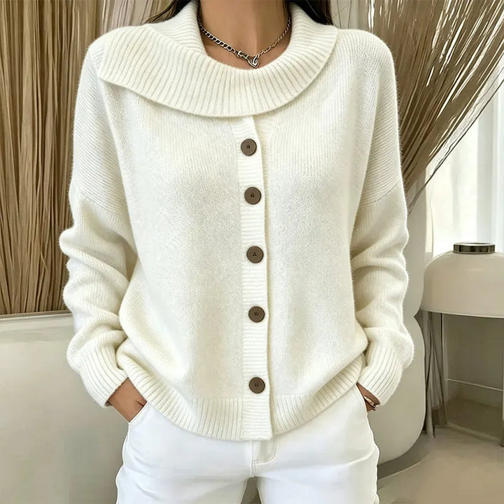 Elowette - Cardigan em malha com gola ampla e botões