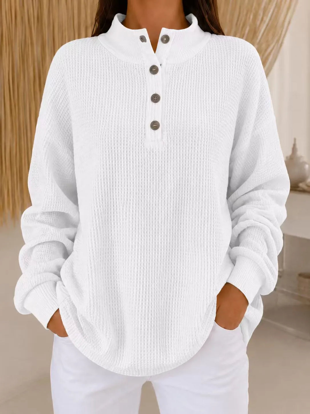 Belliora - Camisola de malha texturada com gola com botões