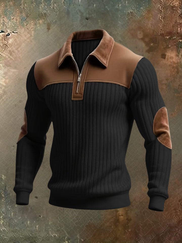 Eldvane - Camisola premium de malha canelada com fecho de correr a meio